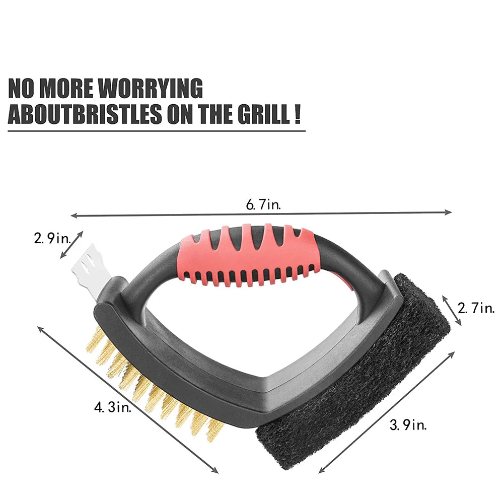 3-in-1 Grill Brush with Brass Bristles