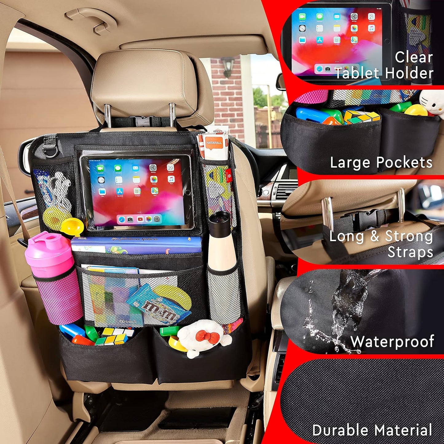 Car Backseat Organizer with Tablet Holder, 2-Pack