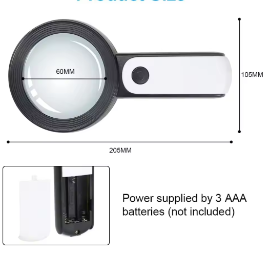 30x Magnifying Glass with LED Light