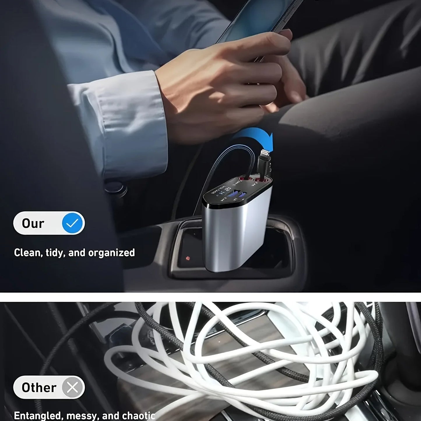 120W Retractable Dual USB Car Charger