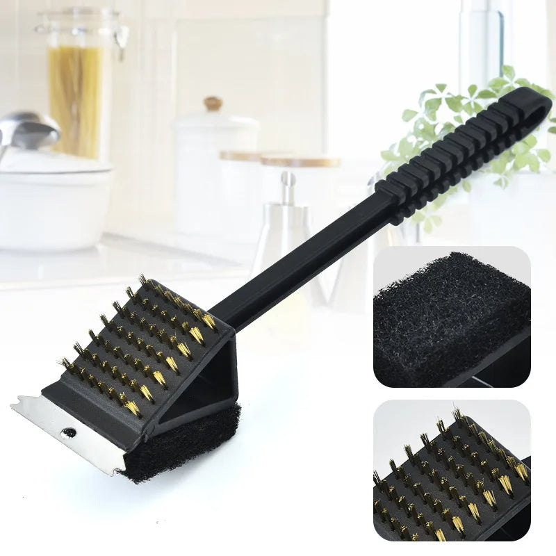 3-in-1 BBQ Grill Brush with Scraper & Sponge