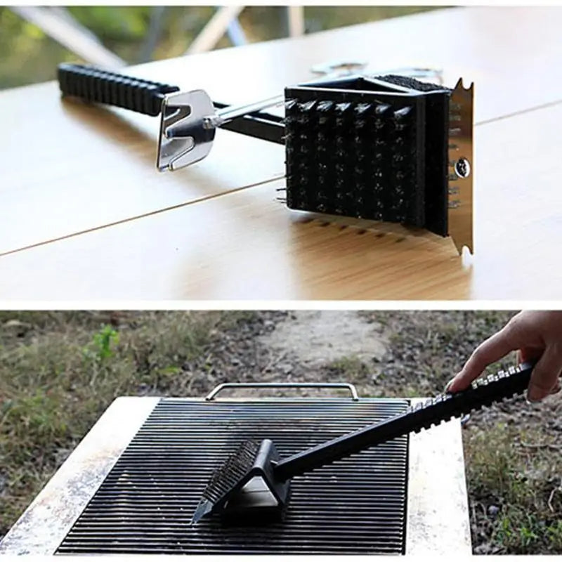 3-in-1 BBQ Grill Brush with Scraper & Sponge