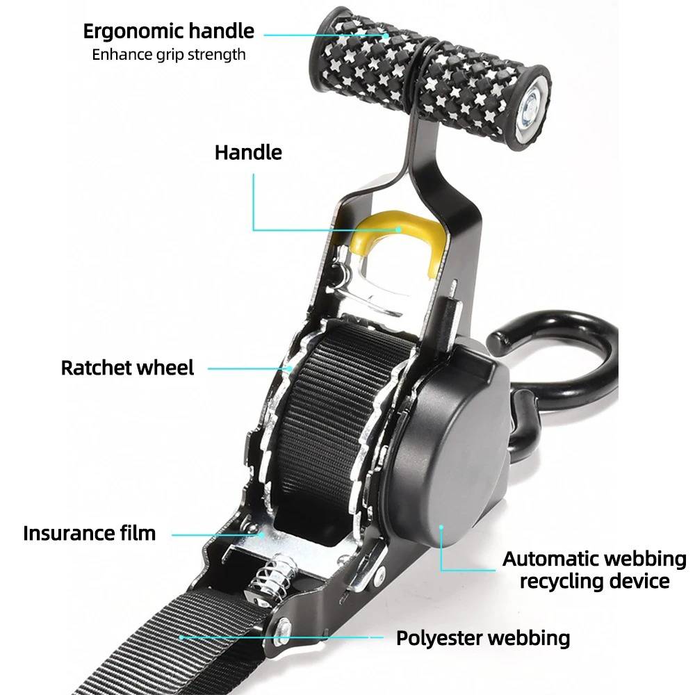Retractable Ratchet Straps, 2-Set