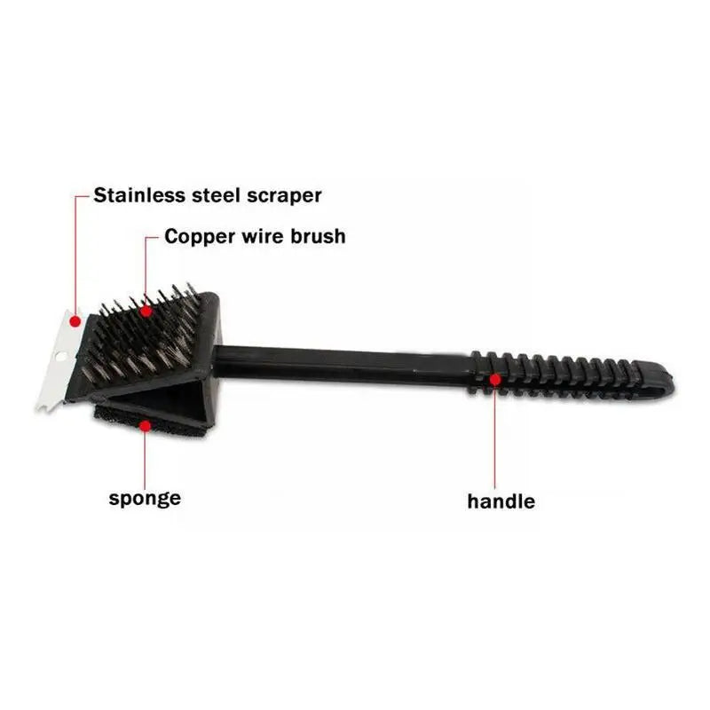 3-in-1 BBQ Grill Brush with Scraper & Sponge