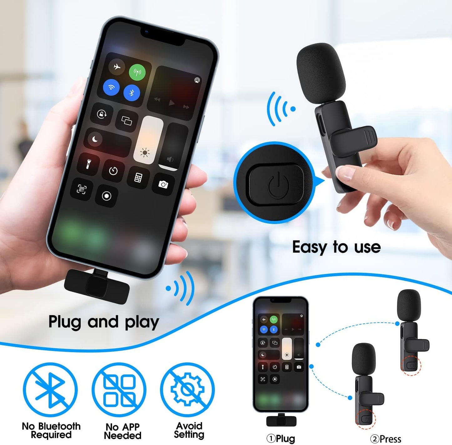 2-Pack Wireless Mic for iPhone & iPad