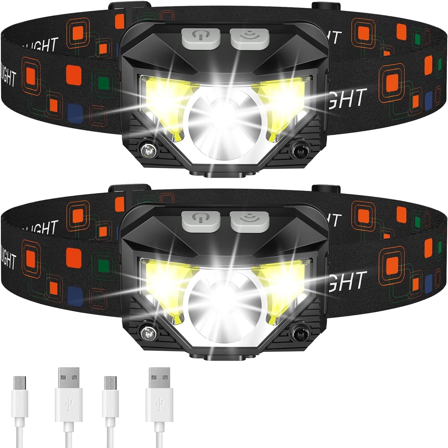 Rechargeable LED Headlamp, 2-Pack