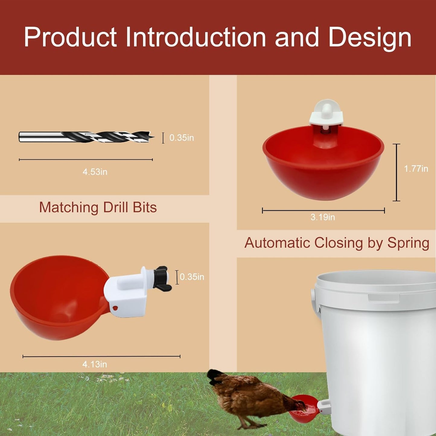 Automatic Chicken Waterer Cups, 10-Pack