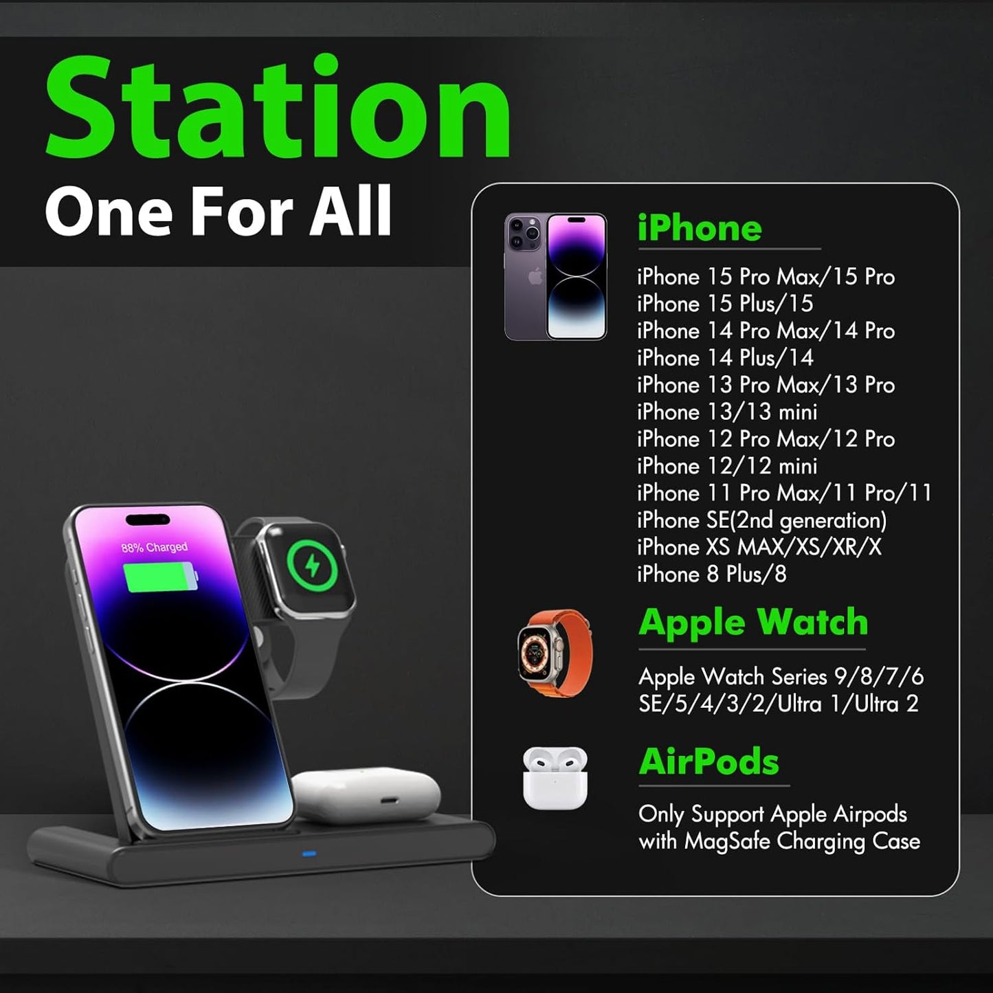 3-in-1 Wireless Fast Charger Stand