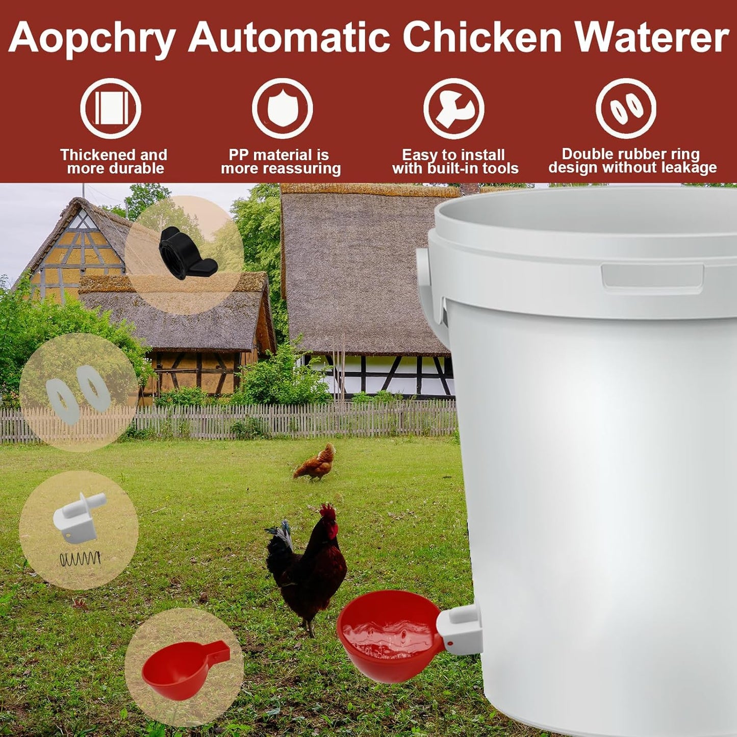 Automatic Chicken Waterer Cups, 10-Pack