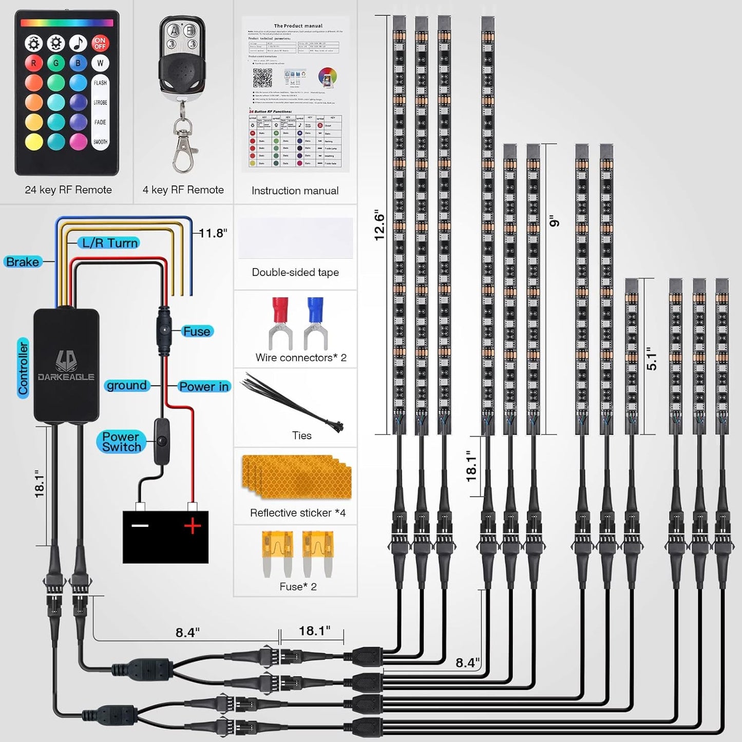 Motorcycle LED Light Kit, 12-Piece