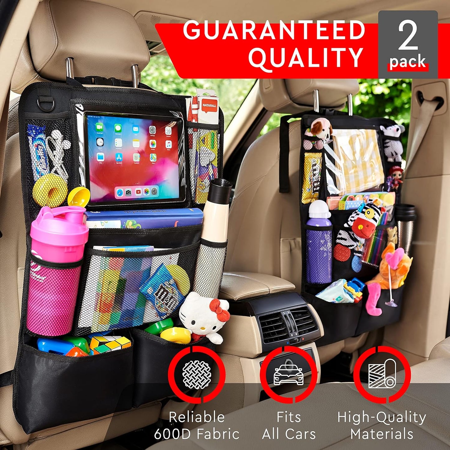 Car Backseat Organizer with Tablet Holder, 2-Pack