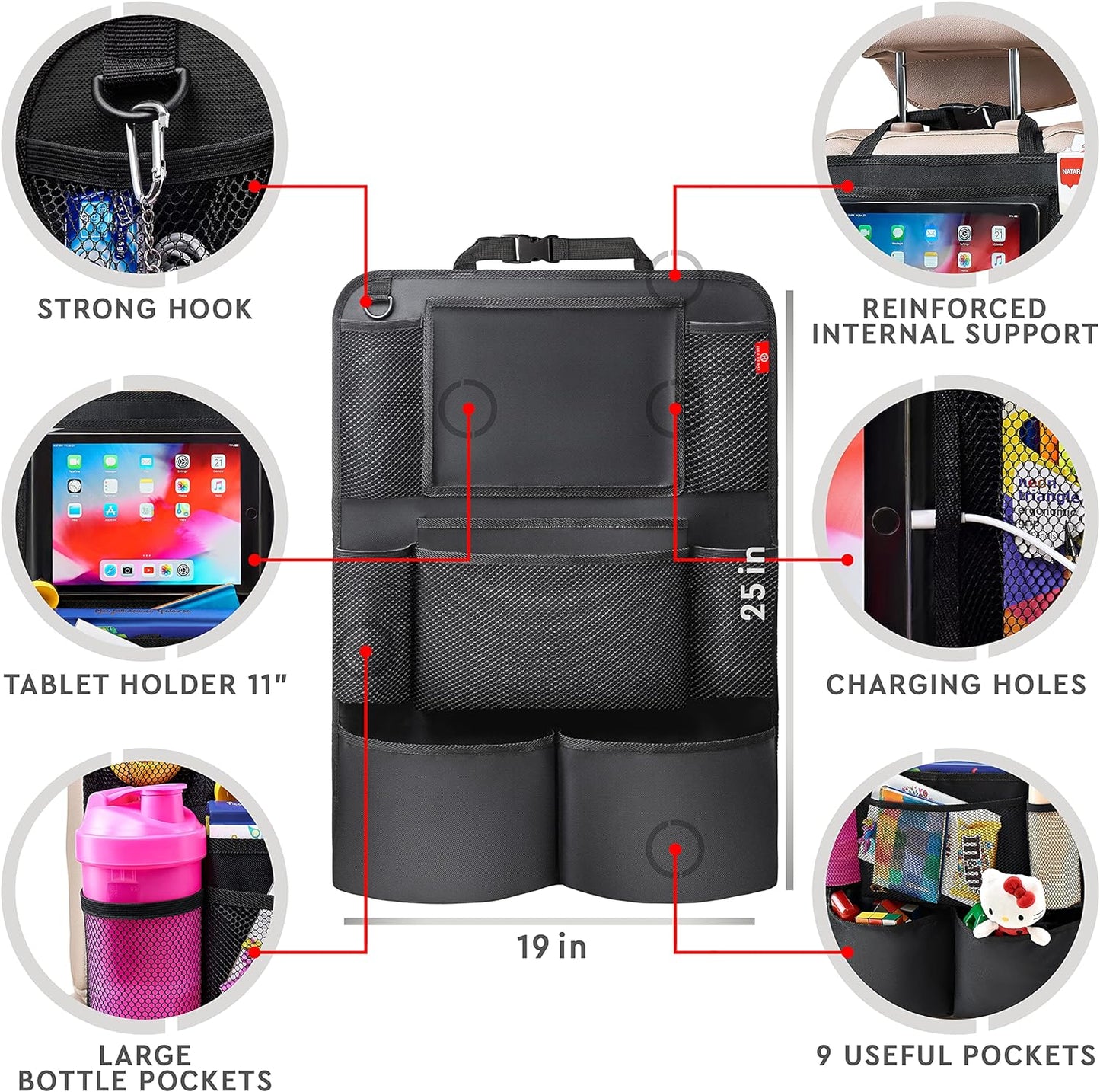 Car Backseat Organizer with Tablet Holder, 2-Pack