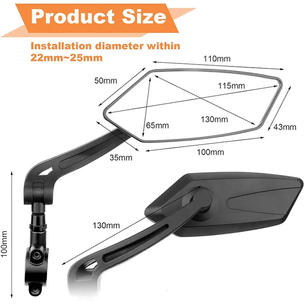2-Pack HD Bike Mirrors, 360° Rotation