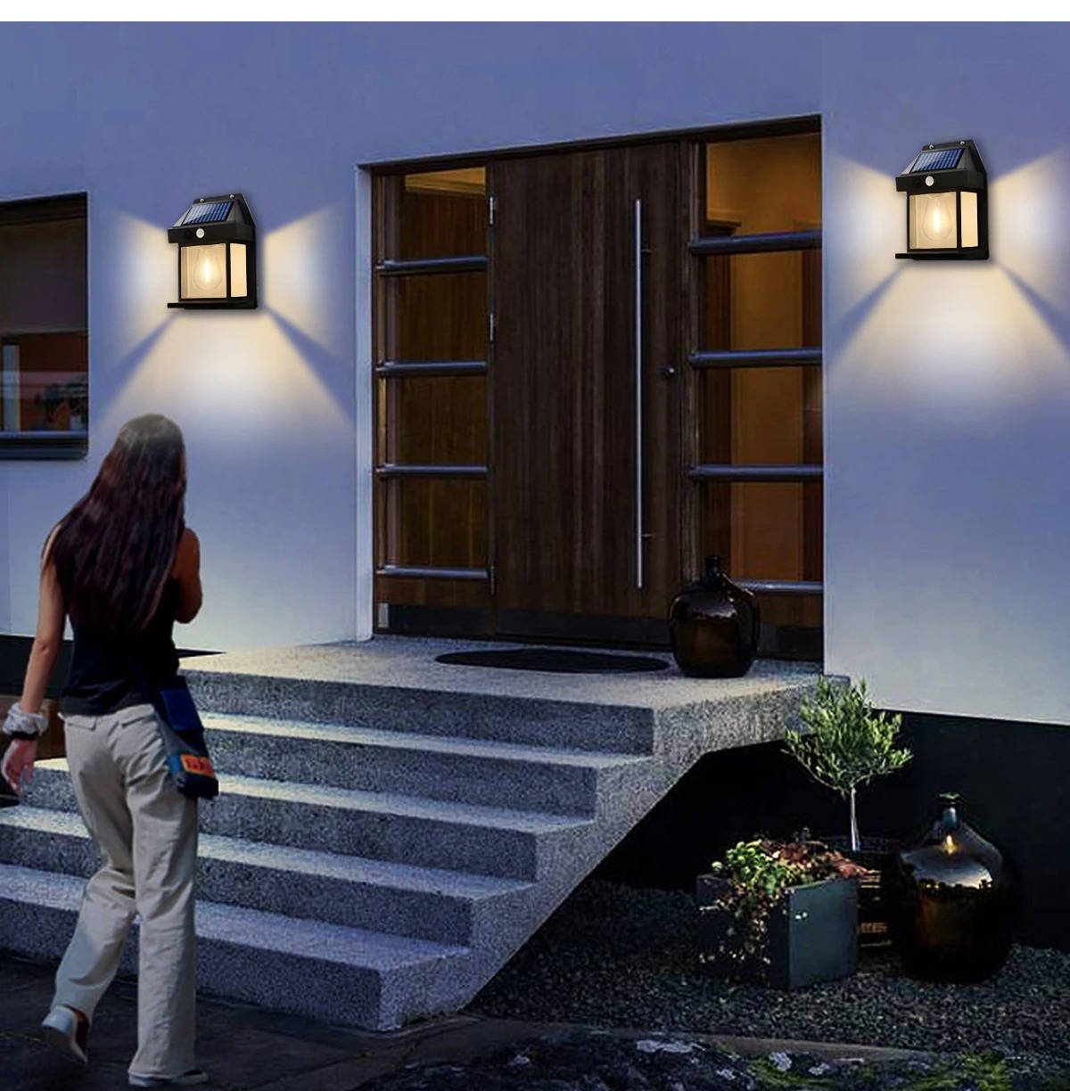 Solar Motion-Sensor Wall Lamp, 2-Set