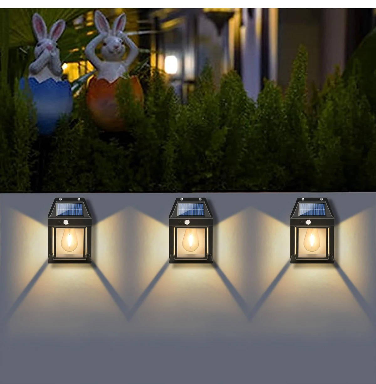 Solar Motion-Sensor Wall Lamp, 2-Set