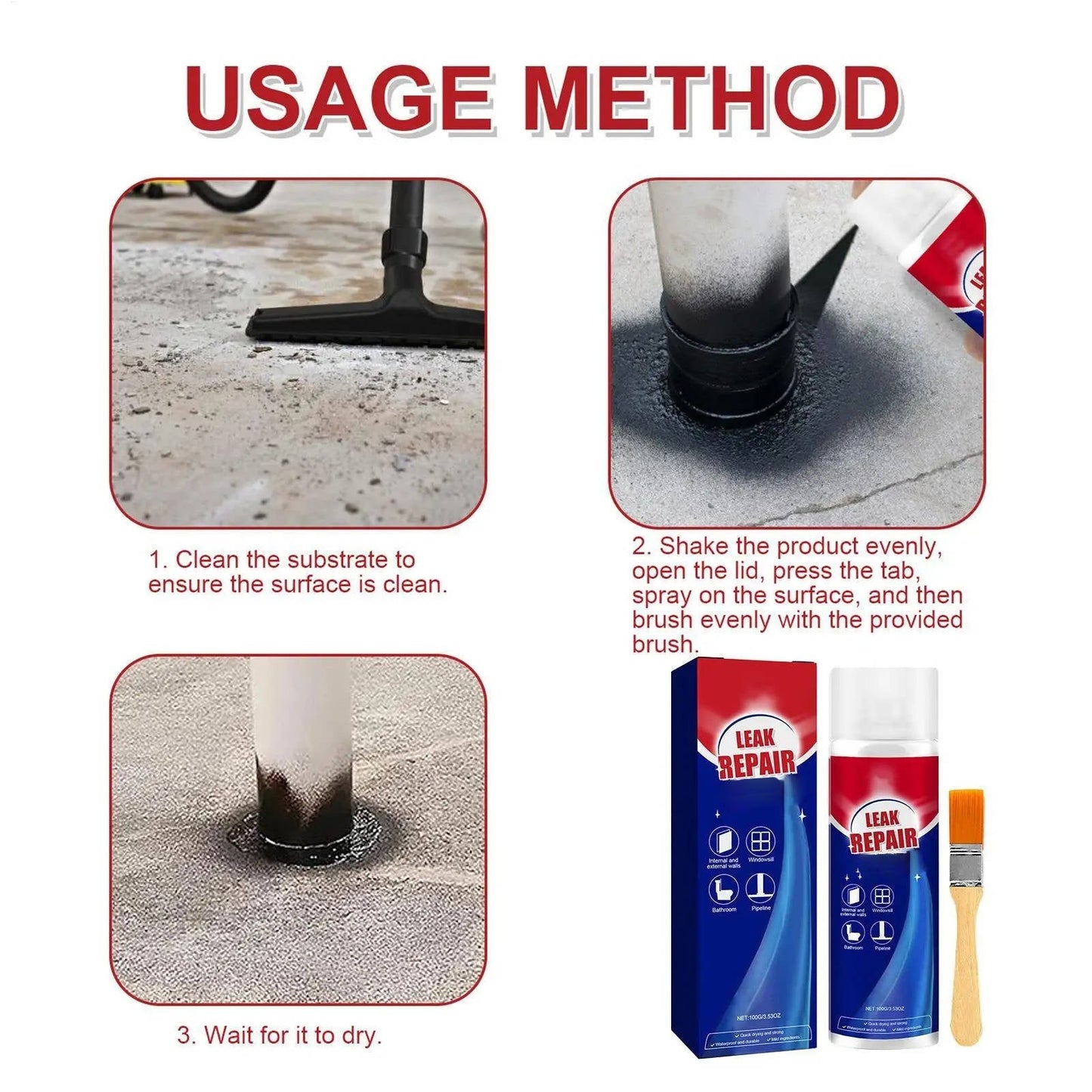Waterproof Leak Repair Sealant Spray, 2-Set