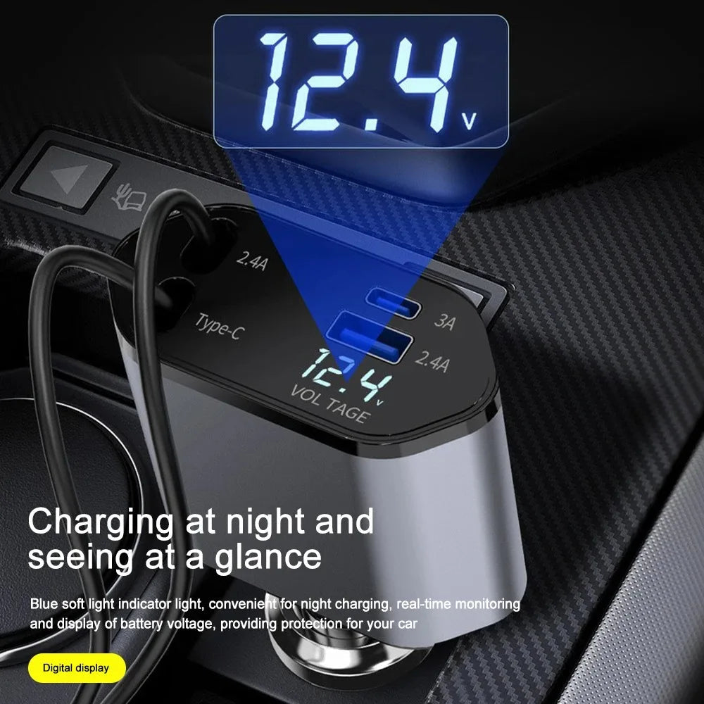 120W Retractable Dual USB Car Charger