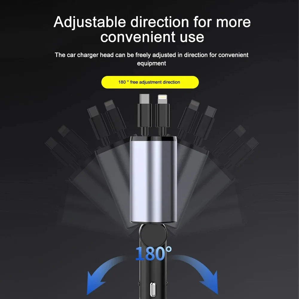 120W Retractable Dual USB Car Charger