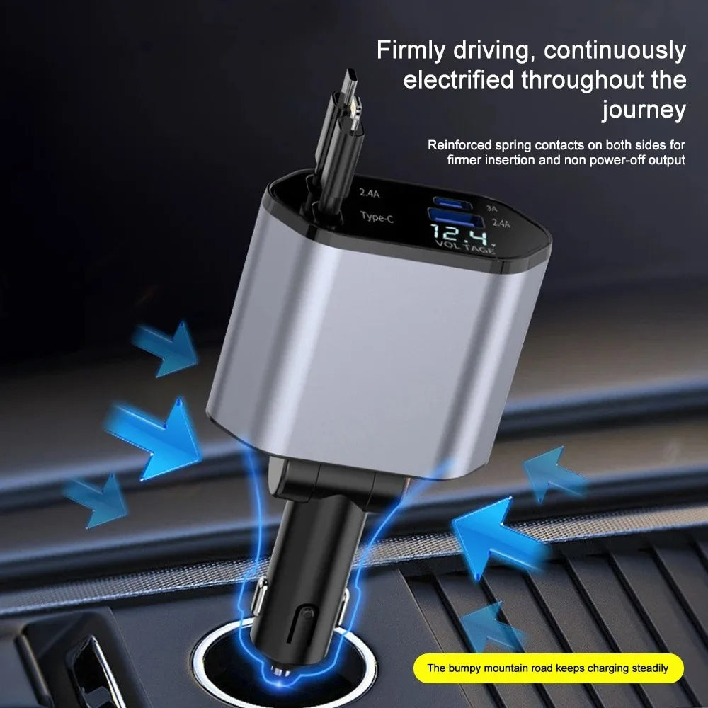 120W Retractable Dual USB Car Charger