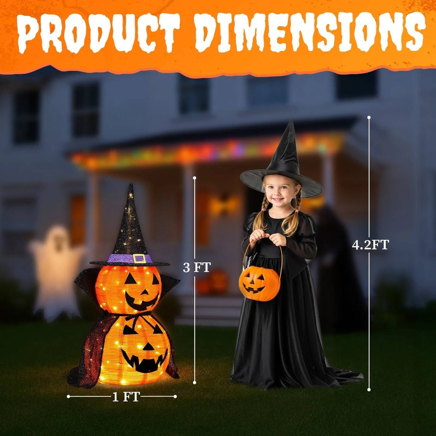 3ft Lighted Collapsible Halloween Pumpkins, 2-Pc