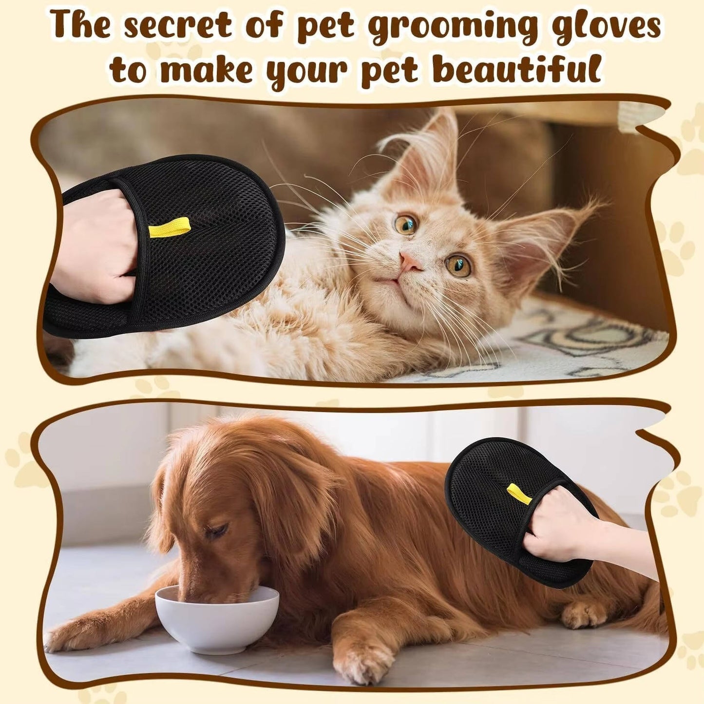 Pet Hair Remover Grooming Glove, 2-Set