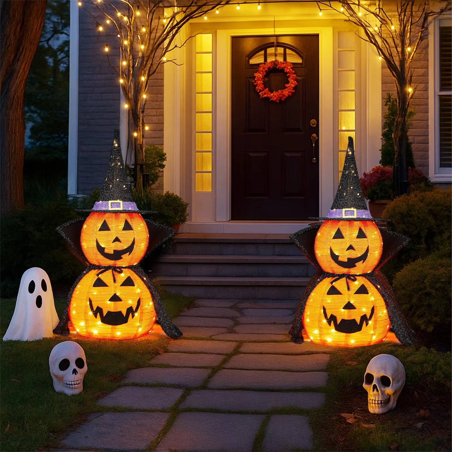3ft Lighted Collapsible Halloween Pumpkins, 2-Pc