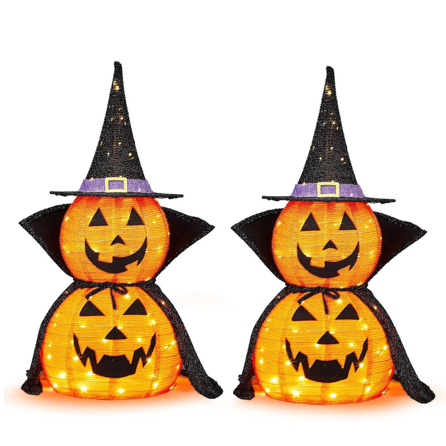 3ft Lighted Collapsible Halloween Pumpkins, 2-Pc