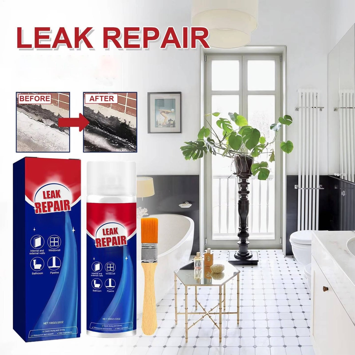 Waterproof Leak Repair Sealant Spray, 2-Set