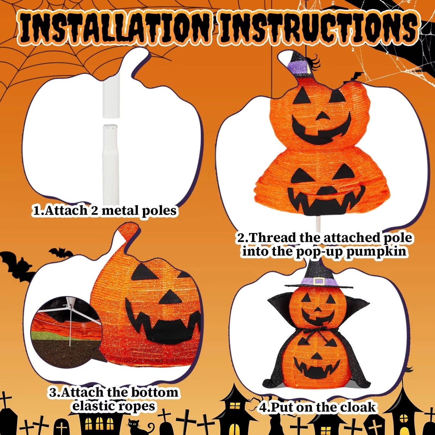 3ft Lighted Collapsible Halloween Pumpkins, 2-Pc