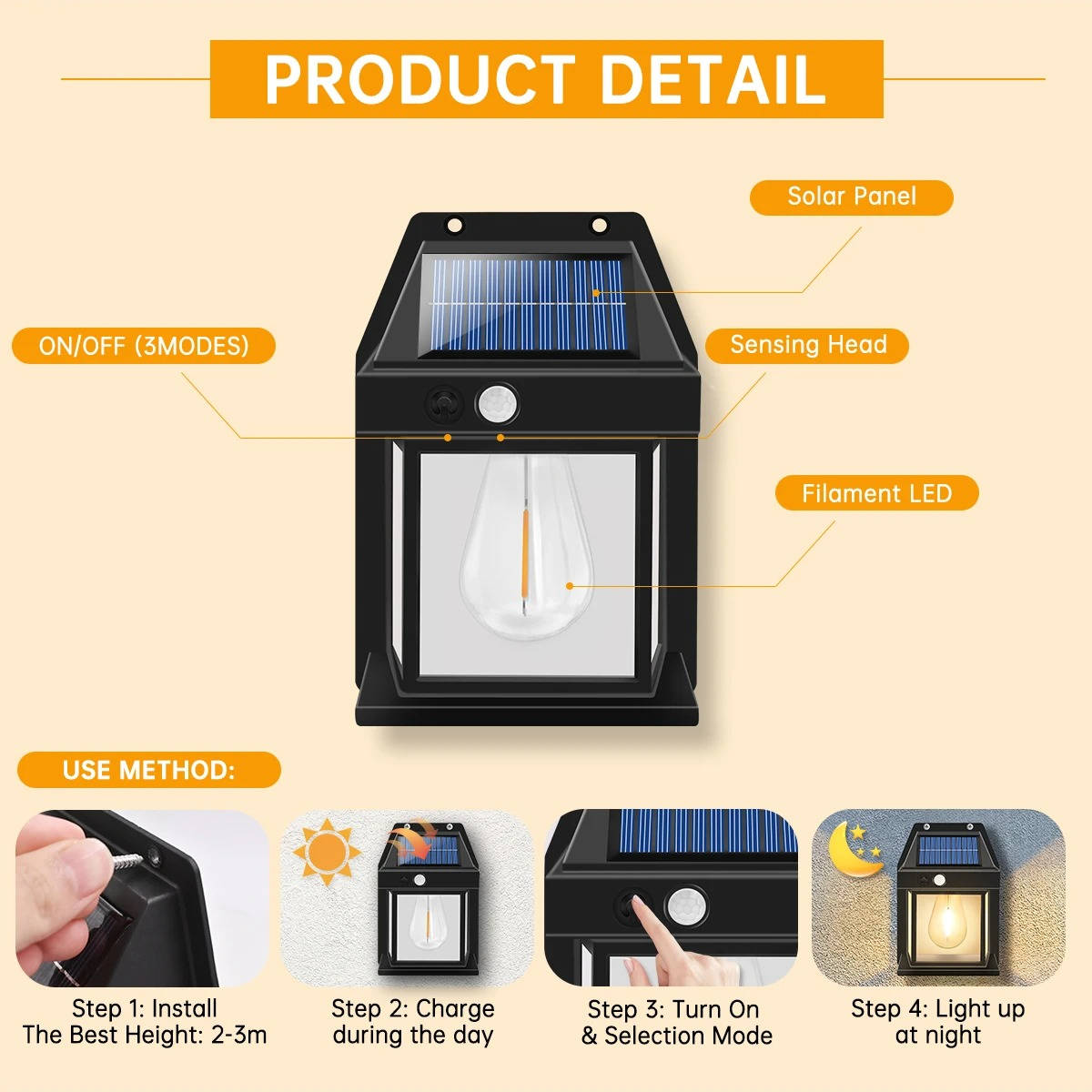 Solar Motion-Sensor Wall Lamp, 2-Set