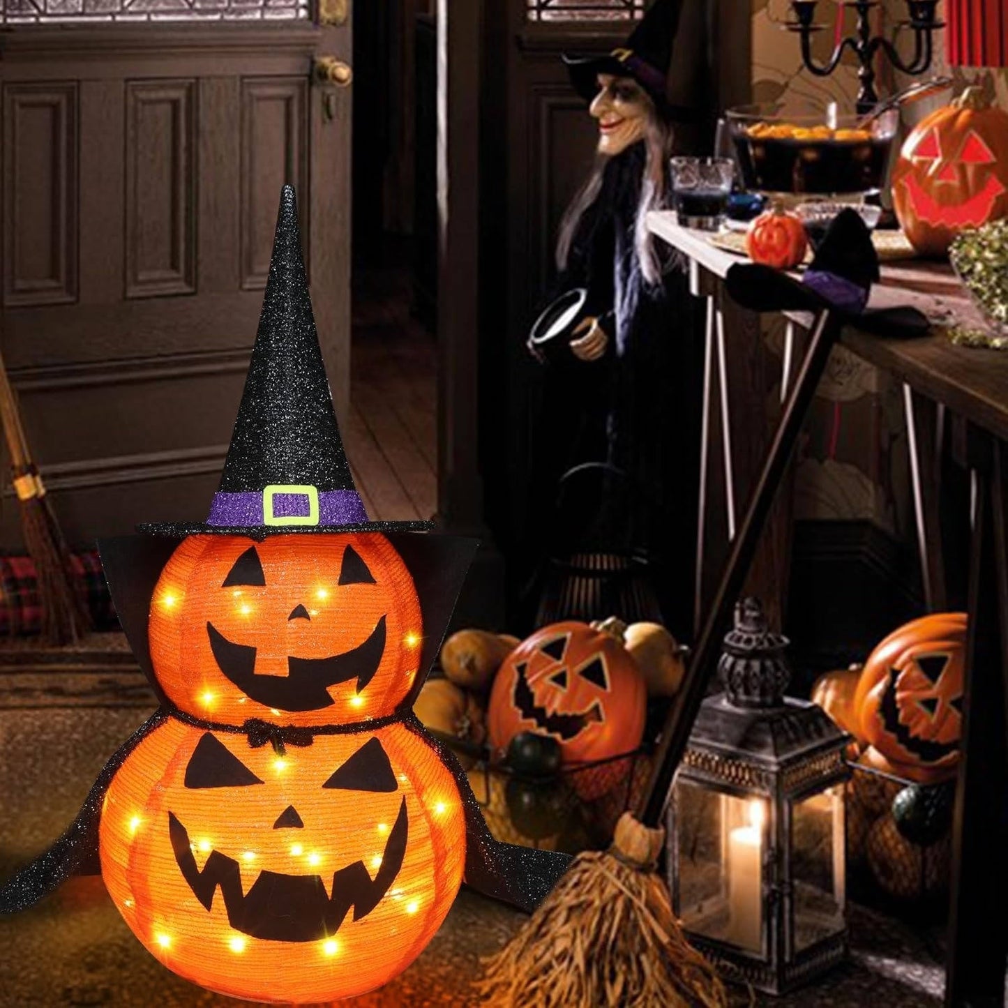 3ft Lighted Collapsible Halloween Pumpkins, 2-Pc