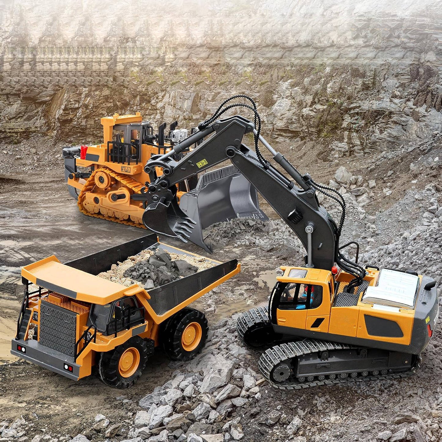 4WD RC Excavator Bulldozer Dump Truck Set